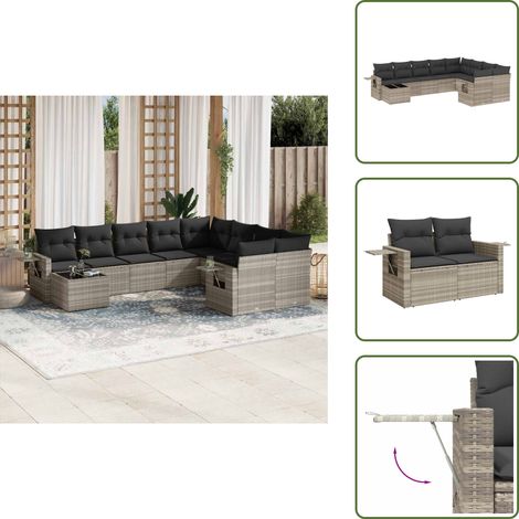 Cuscini per seduta - vidaXL Set Divano Giardino 10 pz con Cuscini Grigio Chiaro Polyrattan - Cuscini per schienale