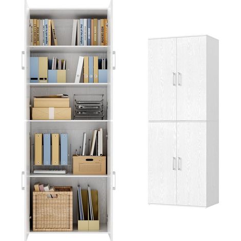 Placard multifonction 80 x 40 x 180 cm 5 niveaux rangement pratique style contemporain en panneau d'aggloméré blanc neige (1/2)