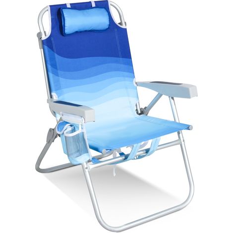 HOMECALL Klappstuhl Strandstuhl Klappbar Leicht Strand 5-stufig verstellbare Rückenlehne,Bis 136KG,Aluminiumrahmen, eine große isolierte Kühltasche, Aufbewahrungstasche, 1 St