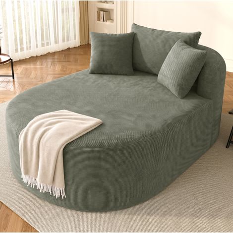 Sofá ovalado 170x112,5x83 cm para salón, asiento profundo, sin montaje, pana - verde (1/5)