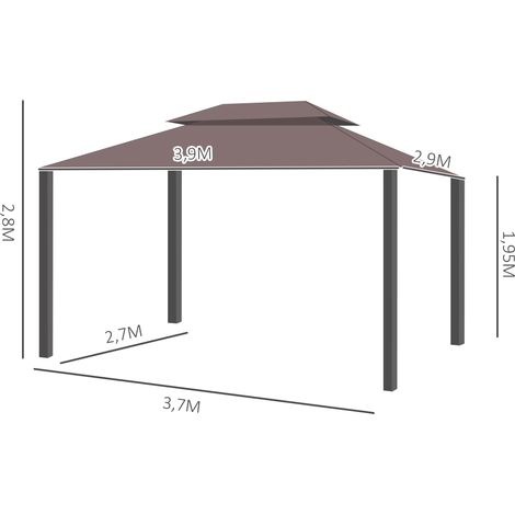 Gazebo 390 x 290 x 280 cm avec 4 panneaux latéraux,tente de jardin étanche Tente de fête avec moustiquaire en aluminium et polyester