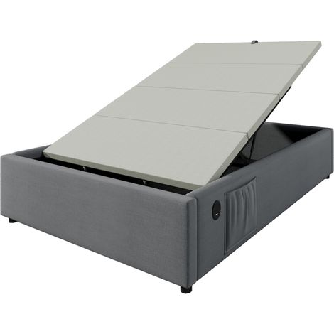 Letto singolo contenitore 90x190 cm grigio con porta USB e Type-C, senza testiera (1/5)