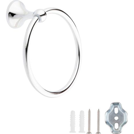 Anneau porte-serviette mural en chrome poli, finition miroir, fixation robuste, design moderne pour salle de bain, diamètre 15 cm, lot de 1 (1/4)