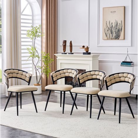 Lot de 4 chaises de salle à manger en velours beige, pieds métalliques noirs, style moderne (1/5)