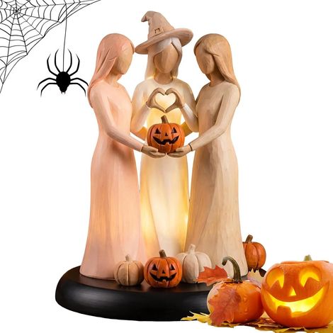Figurines D'Amitié pour Femmes avec LED Résine Amitié Halloween Figurine Trois Sœurs Décoration Automne Pour Maison Chambre Salon Bureau Table Étagère Fête Thanksgiving (1/5)