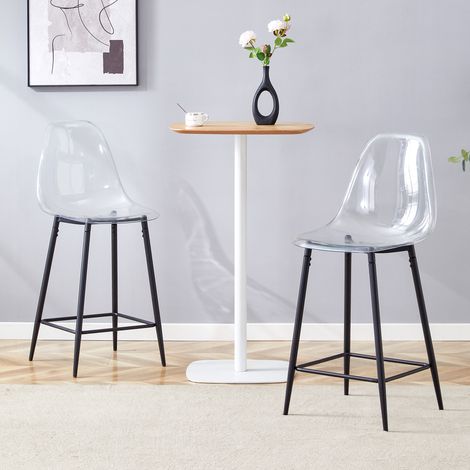 Ensemble de 2 tabourets de bar transparents, avec structure en métal argenté/doré/noir, chaises au design moderne pour la cuisine, le bar ou la salle à manger (chaises uniquement, table non incluse) (1/4)