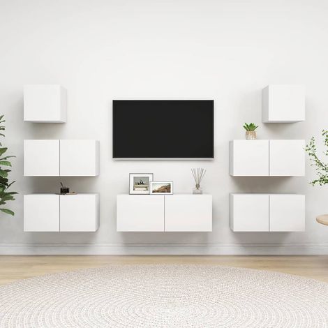 vidaXL Set de muebles de salón TV 7 piezas madera de ingeniería blanco (1/5)
