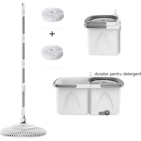 Kit de nettoyage Dreamramp, seau avec balai, deux recharges, cuve et tige en acier inoxydable réglables en hauteur, 4 L, blanc (1/5)