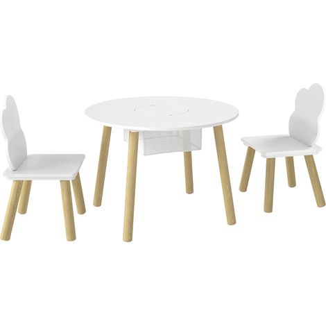Table enfant avec chaises et rangement, ensemble mobilier 3 pièces blanc et naturel pour salle de jeux et chambre d'enfant (1/5)