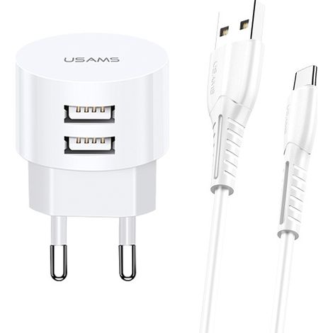 Caricabatterie Usams 2xUSB T20 2.1A microUSB bianco rotondo Ricarica rapida XTXLOGT18MC05 (1/3)