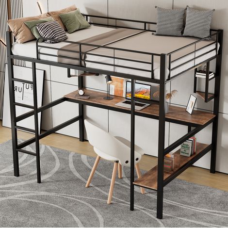 lit adulte mezzanine bureau 90x200 métal noir OKMYHOME (1/5)