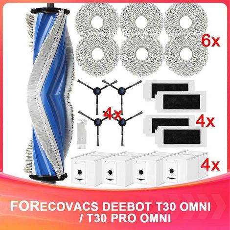 Accessoires pour aspirateur robot Ecovacs Deebot T30 Omni / T30 Pro Omni : kit de rechange avec brosse principale et sacs à poussière. (1/5)