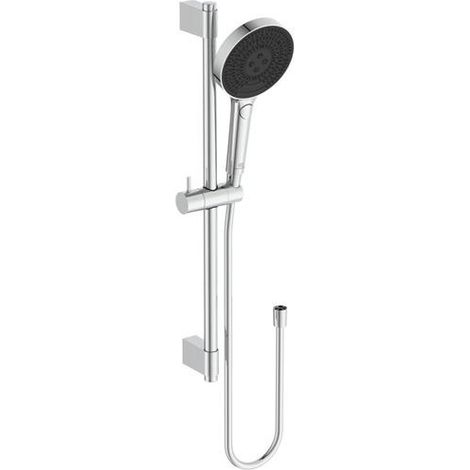 Ideal Standard Idealrain Solos Set Doccia risparmio idrico con Asta, doccetta 3 getti e flessibile. Nessuna torsione del flessibile doccia (1750 mm), ugelli EasyClean, getto d'acqua ampio - Cromo