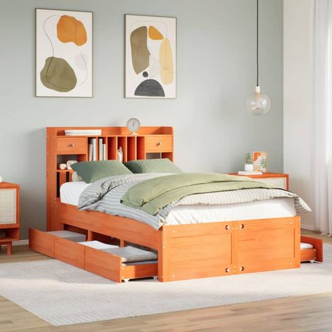 Cama con estantería sin colchón madera maciza marrón 135x190cm vidaXL (1/5)