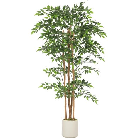 Banian artificiel, plante artificielle avec tronc en bois massif en pot pour salon, chambre à coucher, bureau, 75 x 75 x 180 cm, vert (1/5)