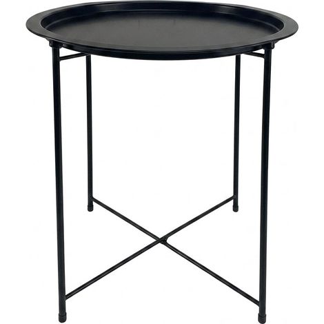 Tavolo Pieghevole Rotondo Metallo Salvaspazio Giardino Balcone Ø47x50,5cm NERO (1/5)