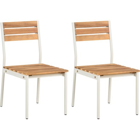Conjunto de 2 sillas de jardín modernas de madera de acacia con listones y estructura de metal marrón Corricella (1/5)
