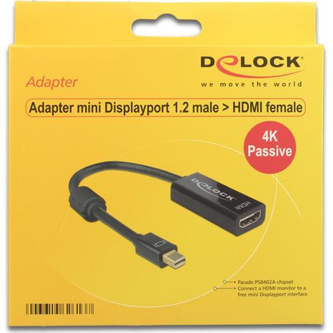 DELOCK cable adaptador mini DisplayPort 1.2 macho - HDMI hembra negro 4K pasivo