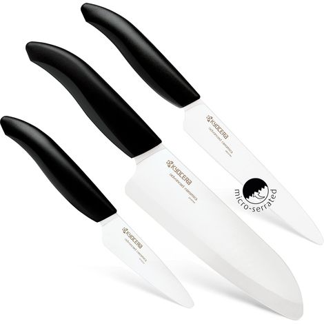 Set coltelli in ceramica Kyocera con lama spelucchino 7,5 cm, lama tomate 12,5 cm, lama Santoku 16 cm, lama in ceramica zirconia, levigata a mano, lavabile in lavastoviglie, CHEF Set 3-piece Knife Set (1/4)