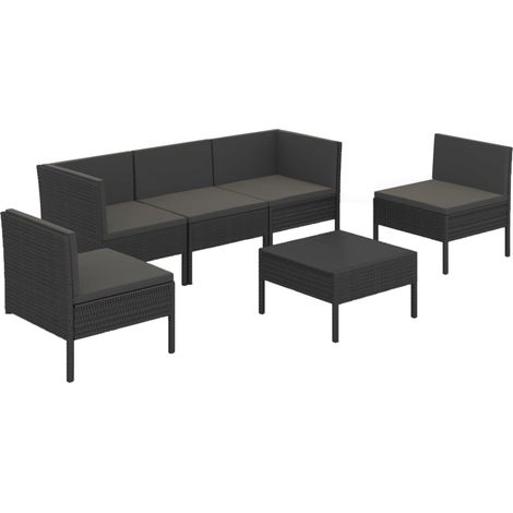 6 PCS Garden Lounge Set con Vime PE Negro