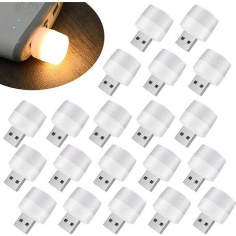 (Luz blanca) Paquete de 20 mini luces nocturnas portátiles USB, pequeñas bolas LED redondas enchufables, iluminación ambiental USB para dormitorio