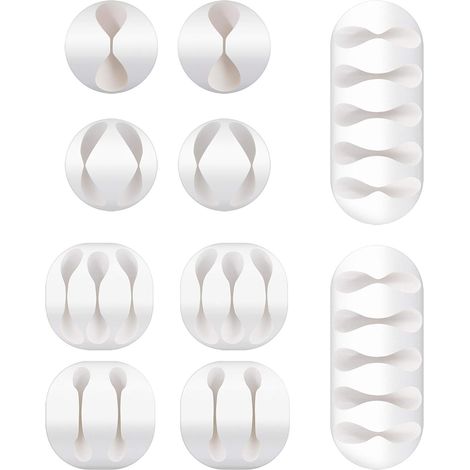Clips et attache-cables murales Clips de Cable en Silicone,Adhésif Gestion de cables Multifonction Cables Organiseur 10 Pièces 5 Tailles pour Bureau Maison USB Cable TV PC Ordinateur Portable,Blanc
