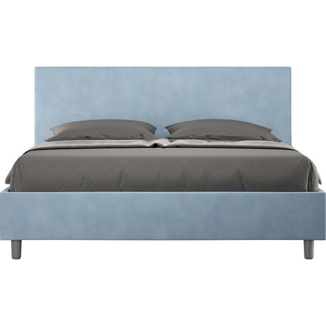Letto matrimoniale contenitore imbottito 160x200 microfibra azzurro Adele (1/4)