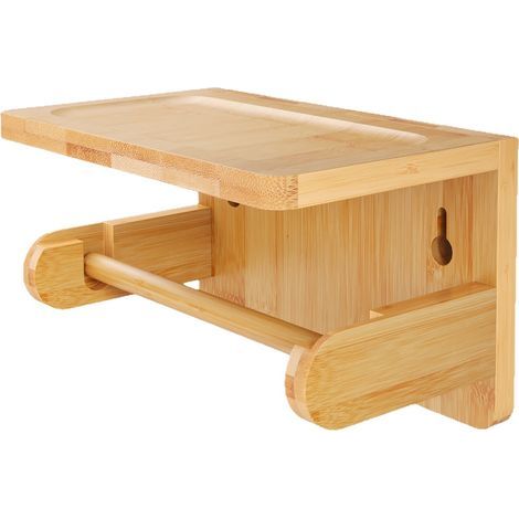 Toilet Paper Holder with Storage Space for Phone & Wipes, Bamboo, HxWxD 20x12.5x12cm, Natural (1/5)