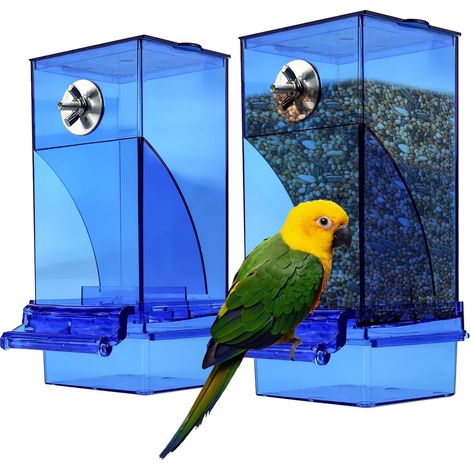 Mangeoire Automatique pour Oiseaux Distributeur de Nourriture Anti-Gaspillage pour Cage à Perroquet Perruche Canari Coco Bleue 2 Pièces (1/5)