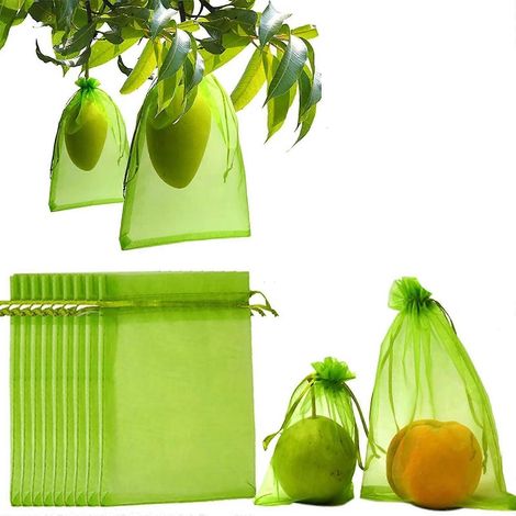 Filiyano-Sachet de protection pour raisins, lot de 100, 20 x 30 cm, sachet en organza avec cordon de serrage, sachet de protection pour fruits. (Vert) (1/5)