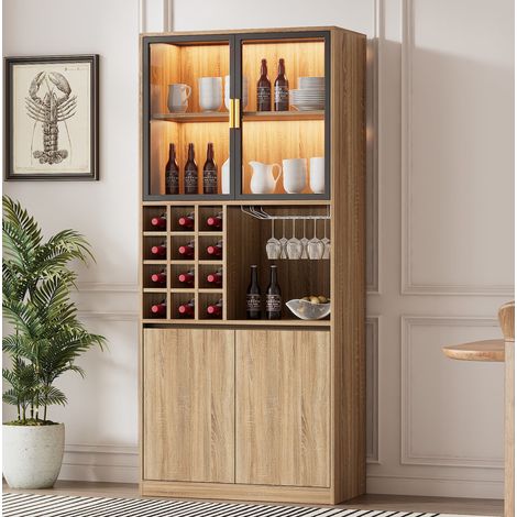 Mueble de almacenamiento vitrina con iluminación LED, 180 cm, MDF natural HAVRYA (1/5)