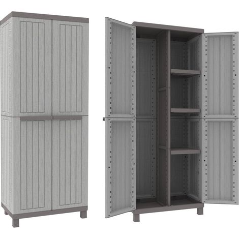 Armario alto de resina efecto madera 4 estantes y puertas con apertura de 180° C-WOOD 3680