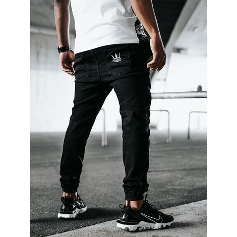 Pantalones vaqueros deportivos negros lavados para hombre Jigga Wear Crown, talla L (1/5)