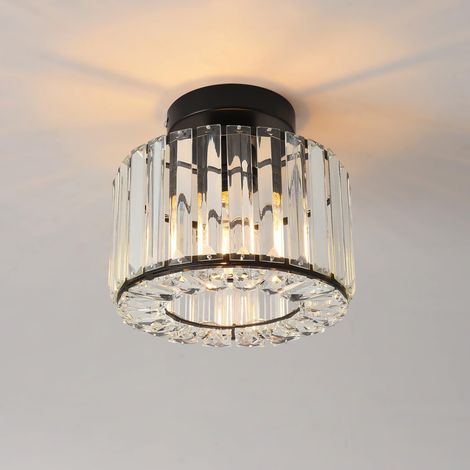 Plafonnier en Cristal Noir Moderne, Lustre LED E27 pour Cuisine, Couloir, Salle à Manger et Petite Chambre, Luminaire Plafond Ø215mm