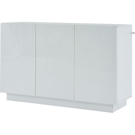 Buffet blanc laqué avec LED, 120 x 40 x 75 cm, rangement avec portes réglables (1/5)