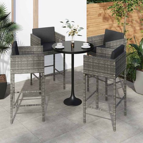 Lot de 4 Chaises de bar Tabourets de bar - Tabouret Haut avec coussins Gris Résine tressée BV392810 - BonneVie (1/5)