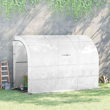 Serre de jardin blanche avec bâche en plastique résistant aux UV, 3 niveaux et portes zippées.