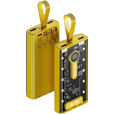 Mecha transparent, banque d'alimentation de grande capacité de 30 000 mAh, 4 câbles intégrés, équipé d'une veilleuse et d'un affichage numérique (1/5)
