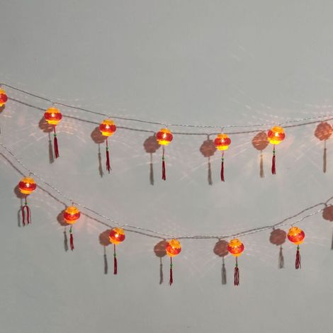 Guirlande Lumineuse Lanterne Rouge, Guirlande Lumineuse Lanterne Chinoise étanche pour Jardin (avec pompon 3 mètres/9,8 pieds 20 lumières) (1/5)
