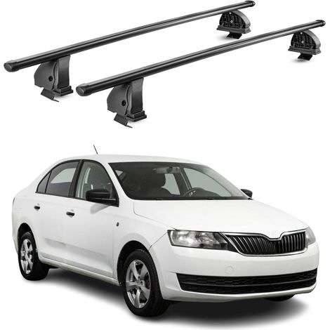 OMAC Stahl Dachträger Querträger Skoda Rapid 2012-2019 – TÜV / DIN 75302:2019 – Abschließbar – Max. 75 kg – 2 Stangen – Schwarz (1/5)