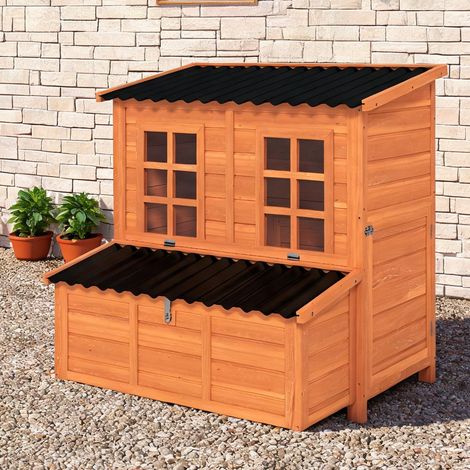 Poulailler avec pondoir pour 4-6 poules bois de sapin orange (1/5)