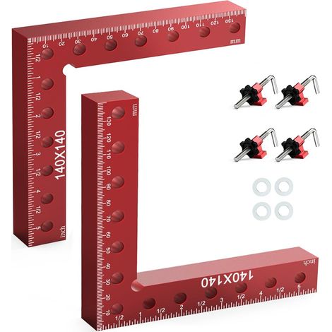Pince à Angle Droit, 2PCS Étau d'Établis à 90 Degrés Type L pour Travail du Bois, 14 x 14 cm Presses d'Angles Serre-Joints pour Fixation Rapide du Cadre de Photo Colliers de Coin - Rouge (1/5)