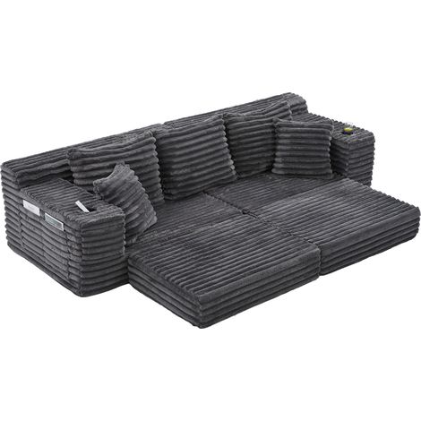 Sofá Recto Modular con Respaldo Alto, Bolsillos Laterales y Portavasos, Corduroy Gris Oscuro (1/5)