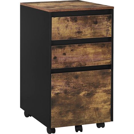 WOLTU mobiler Aktenschrank, Schrank für Aktenordner, Aufbewahrungsschrank im Büro, Büroschrank mit Rollen, Rollcontainer mit 3 Schubladen, Dunkle Eiche Schwarz, 40x70x40 cm (1/5)