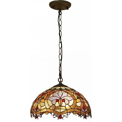 AUTRUCKER Lampe à suspension de plus grand diamètre 30 cm avec chaîne Tiffany Série Güell (1/3)