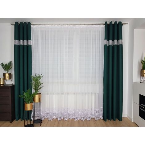 Lunga tenda in voile decorata con pizzo guipure di 30 cm, larghezza 300 cm (1/3)