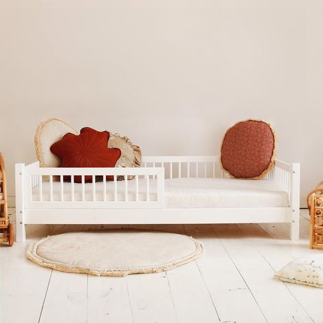 Letto 90x190 con barriera e rete a doghe incluse piedi 10 cm Adèle Bianco (1/5)
