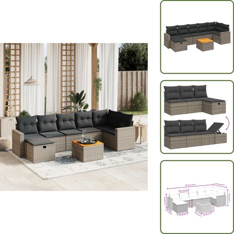 Ratán sintético - vidaXL Set de sofás de jardín 8 pzas y cojines ratán sintético gris - Sofás de jardín gris