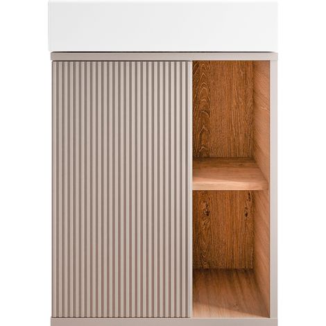 BERNSTEIN - Mobile lavabo grigio seta 55x24x59cm (LxPxA) 1 anta a sinistra + 2 vani portaoggetti - BELDIVO Grigio seta opaco (1/5)