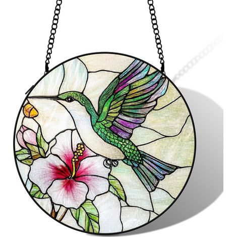 Décoration colibri vitrail attrape-soleil 12,5 cm fenêtre suspension oiseau lumineux cadeau (1/5)